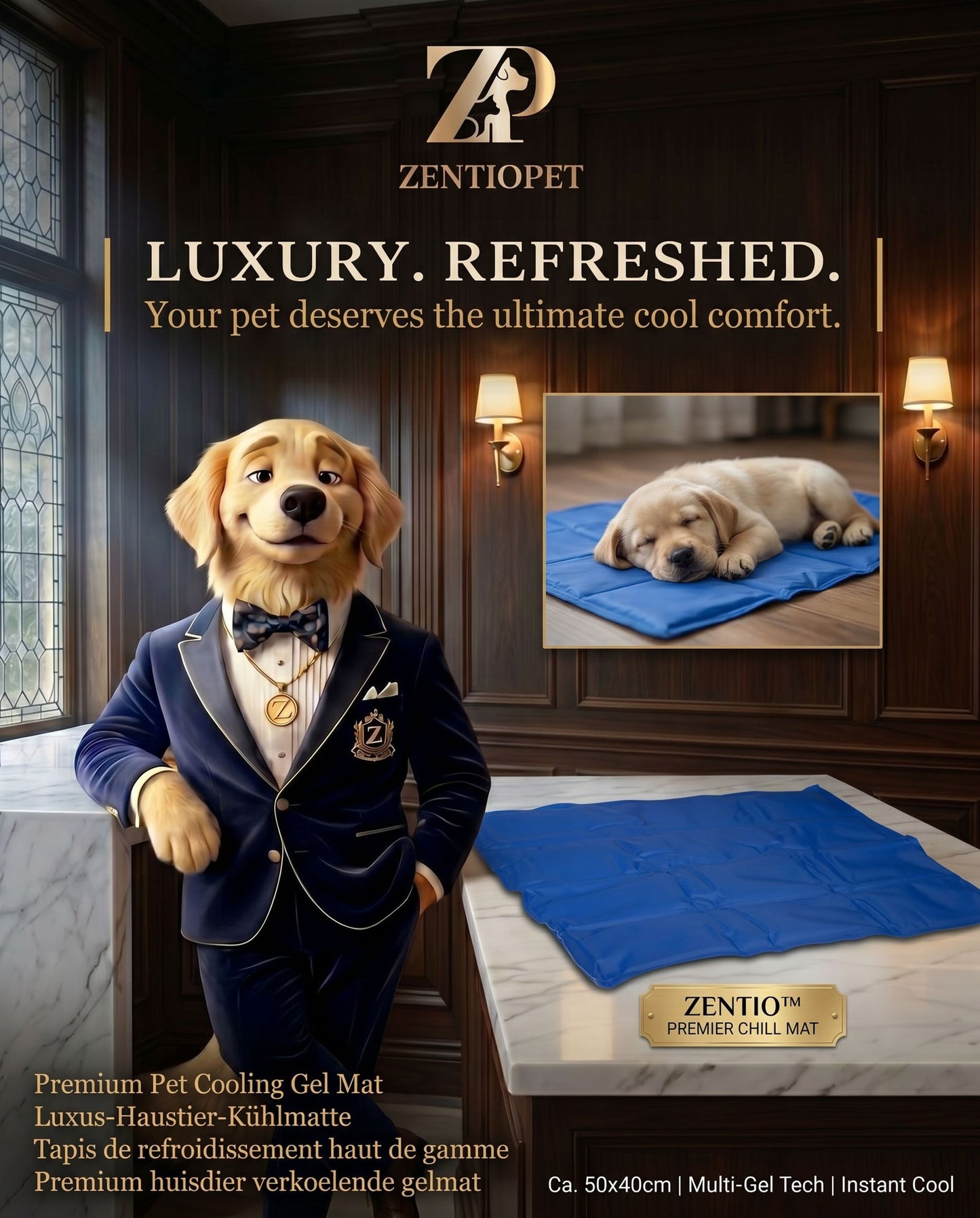 Zentio™ Premium Cooling Gel Mat | Luxury Pressure-Activated Pet Chill Pad (50x40 cm)