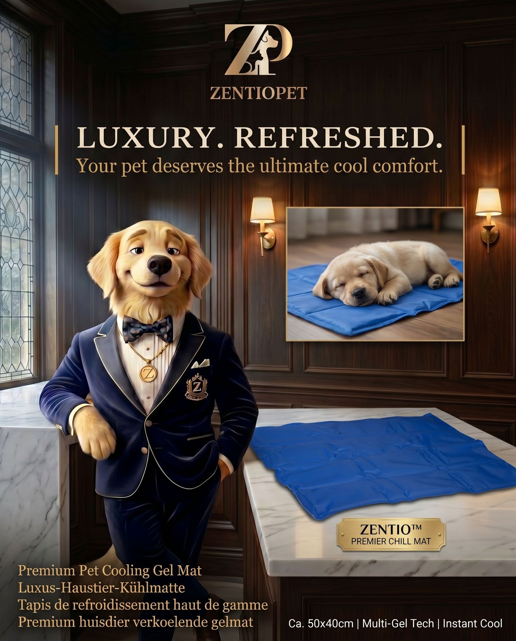 Zentio™ Premium Cooling Gel Mat | Luxury Pressure-Activated Pet Chill Pad (50x40 cm)