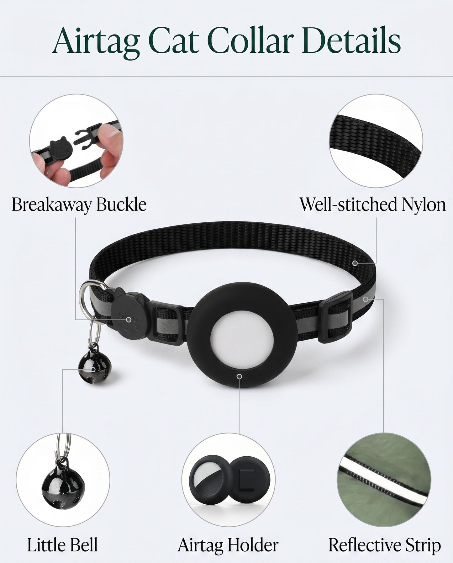 Zentiopet™ Smart Tracker Collar: Reflective AirTag Edition Safety Defined. Ultimate Peace of Mind with Breakaway Protection