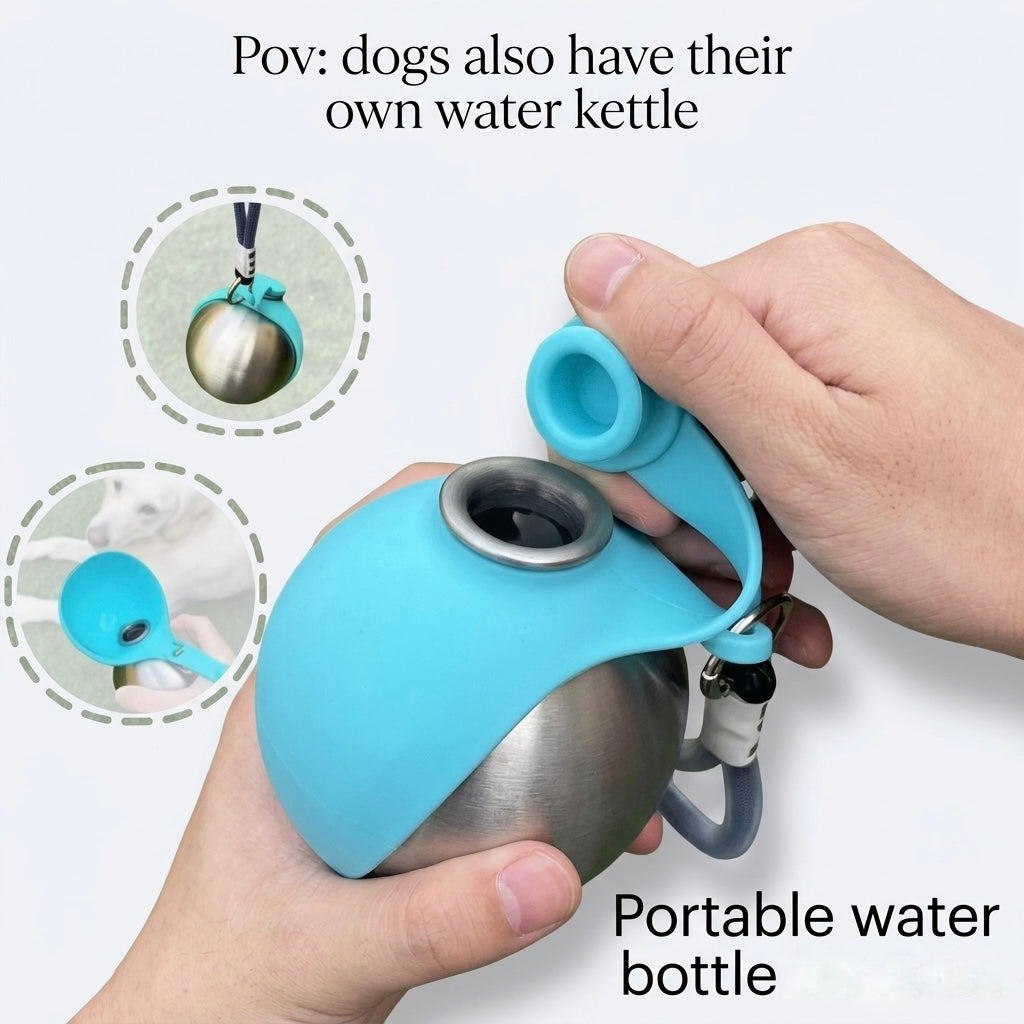 Zentio™ Spherical Stainless Steel Dog Water Bottle & Travel Bowl