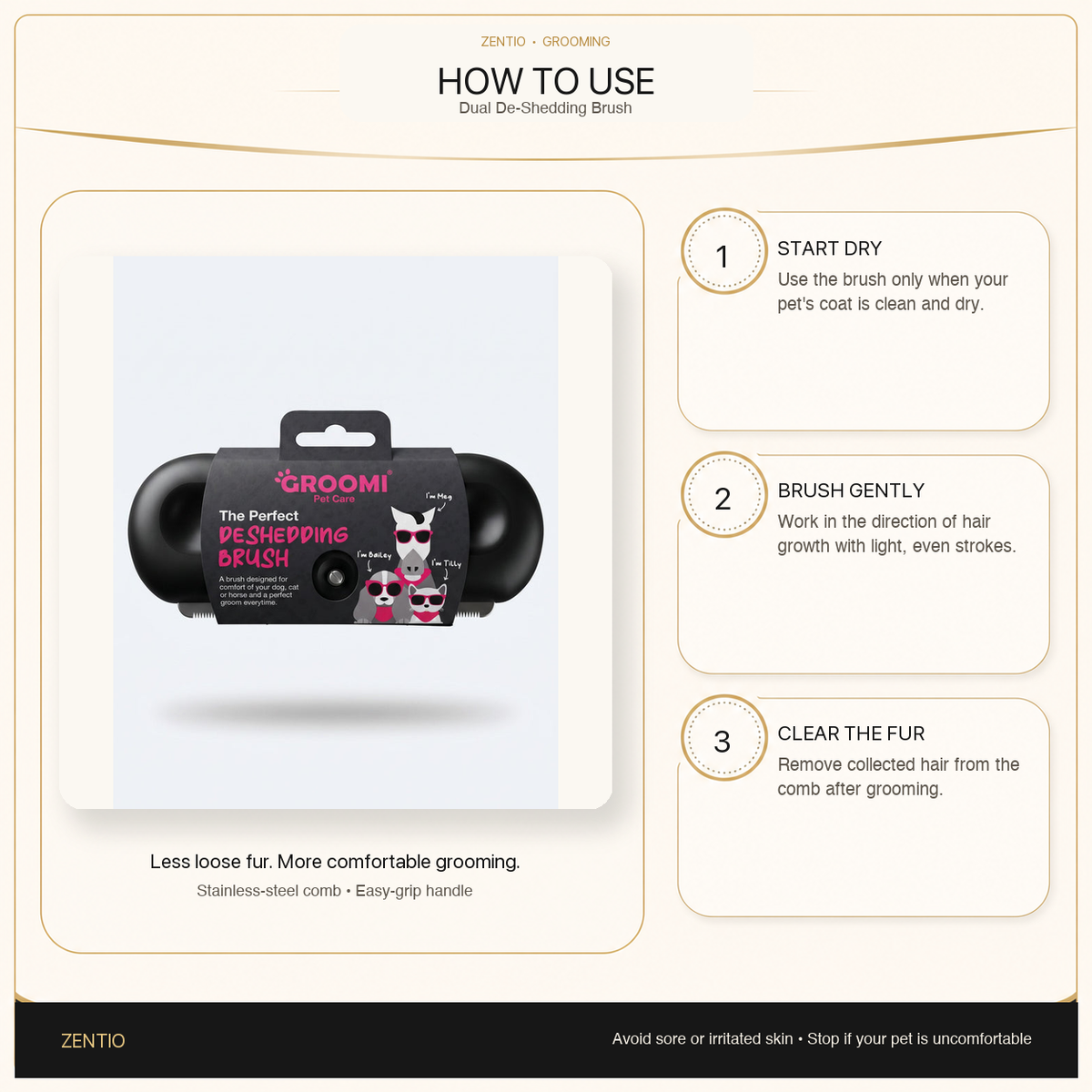 Zentio™ Premium Dual De-Shedding Brush Set – Professional Pet Grooming Tool