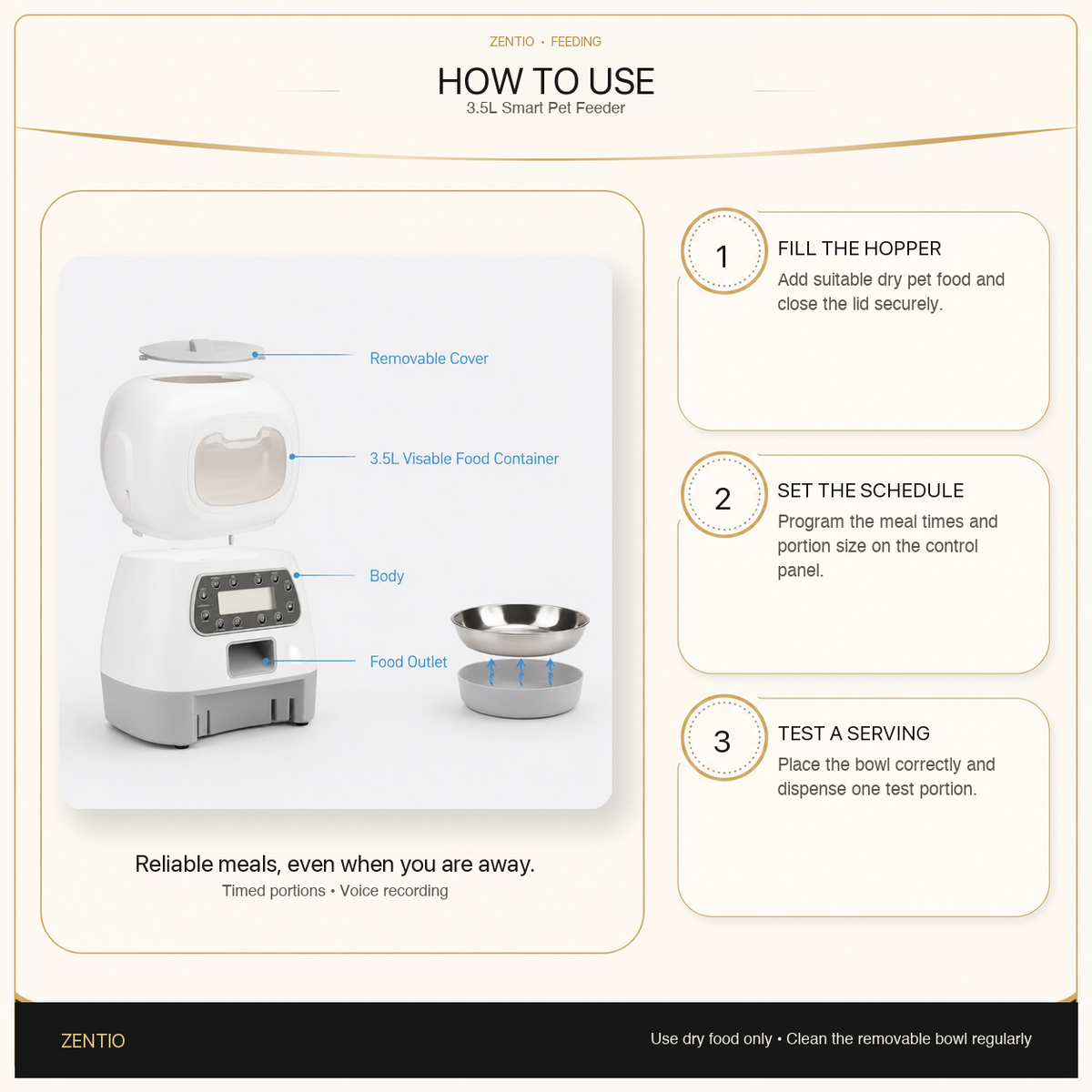 Zentio™ Premium Smart Pet Feeder – 3.5L Automatic Food Dispenser