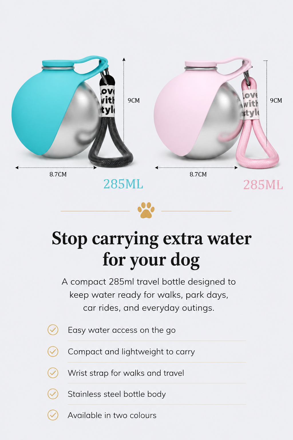 Zentio™ Spherical Stainless Steel Dog Water Bottle & Travel Bowl